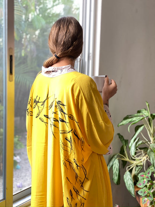 "Fish school" Yellow Kimono